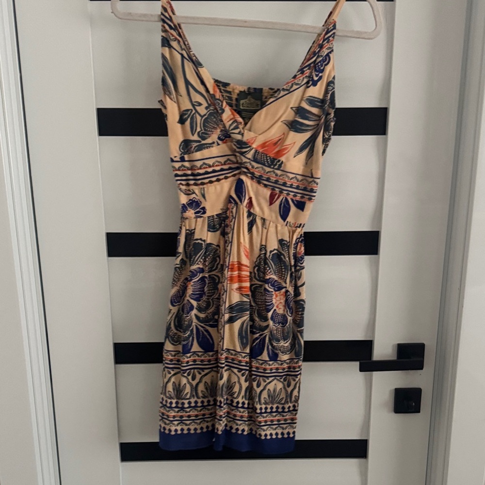 Floral Print Sleeveless Dress - Cream and Blue